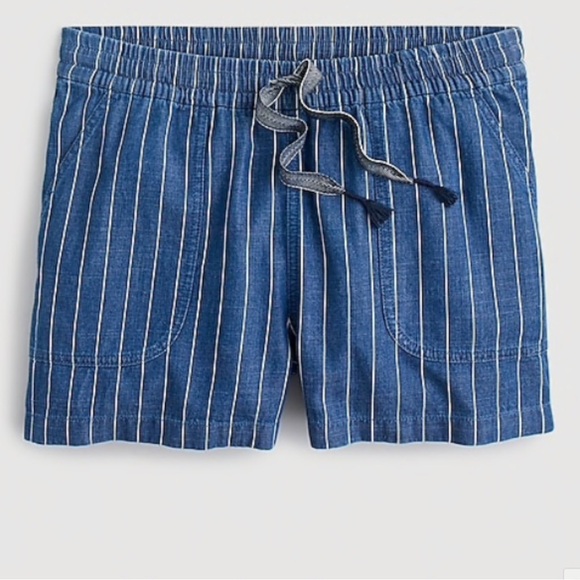 J. Crew Women's 3" Seaside Pull-on Shorts Indigo Stripe Sz Large Coastal Preppy - Picture 1 of 11